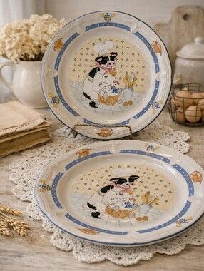 Newcor “Kitchen Cow” Stoneware Plates – Made in Japan (Set of 2 Small Plates)